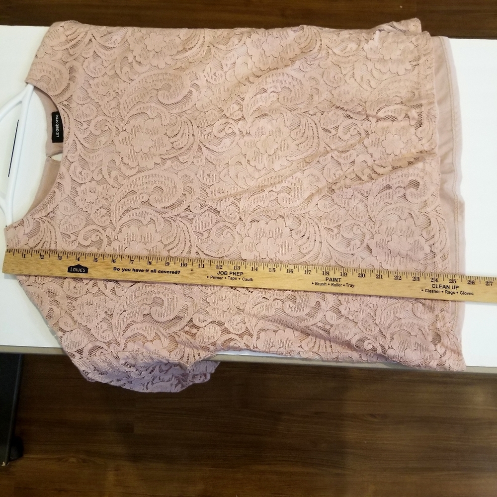 Liz Claiborne Top Women's XXL Pink Floral Lace Over Lining Sheer Long Sleeves - Picture 7 of 7